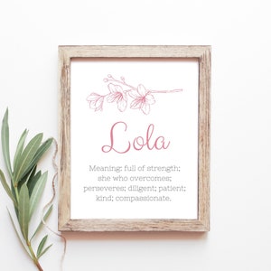 Lola Baby Name Meaning Baby Names Nursery Sign Girl Names Printables Instant Digital Downloads