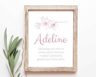 Adeline Baby Name Meaning Baby Names Nursery Sign Girl Names Printables ...