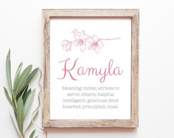 Kamyla Betydelse av babynamn Barnskylt Flicknamn Utskrivbara digitala nedladdningar