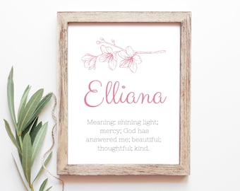 Elliana Baby Name Meaning Baby Names Nursery Sign Girl Names Printables Instant Digital Downloads