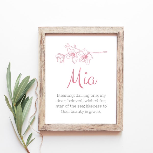 Mia Baby Name Meaning Baby Names Nursery Sign Girl Names Printables Instant Digital Downloads