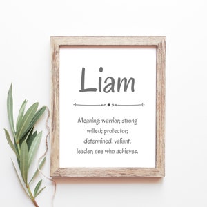 Liam Baby Name Meaning Baby Names Nursery Sign Boy Names Printables Instant Digital Downloads