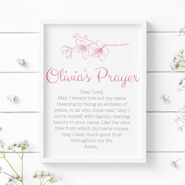 Olivia Gebet Custom von Namen Bedeutung - Baby-Namen - Kindergarten Zeichen - Mädchen Namen - Christian - Printables - Instant Digital Downloads