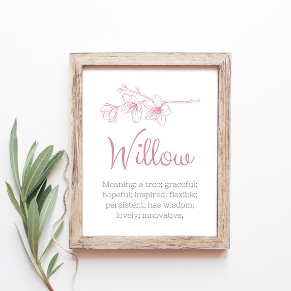 Willow Baby Name Meaning Baby Names Nursery Sign Girl Names Printables Instant Digital Downloads