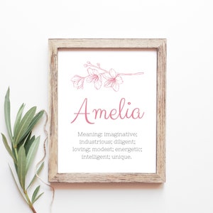 Amelia nombre del bebé que significa bebé nombra vivero signo chica nombres imprimibles descargas digitales instantáneas