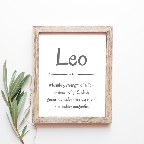 Leo Baby Name Meaning Baby Names Nursery Sign Boy Names Printables Instant Digital Downloads