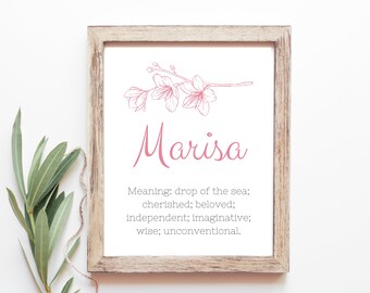 Marisa Baby Name Meaning Baby Names Nursery Sign Girl Names Printables Instant Digital Downloads