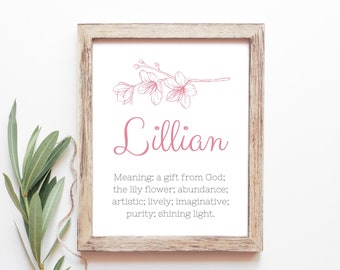 Lillian Baby Name Meaning Baby Names Nursery Sign Girl Names Printables Instant Digital Downloads