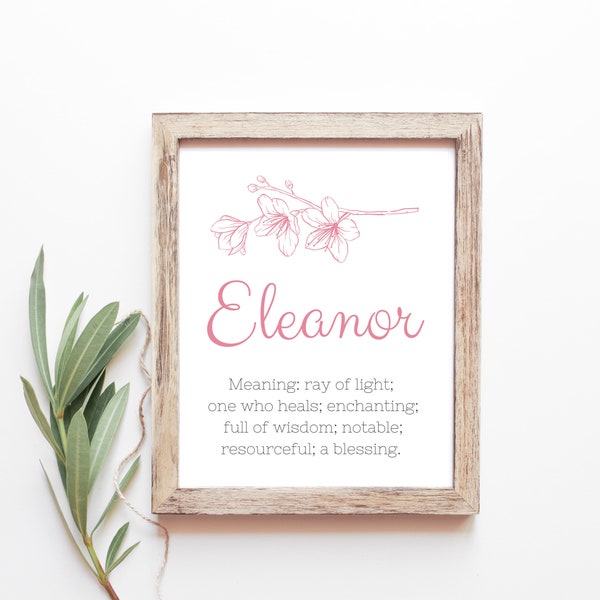 Eleanor Baby Name Meaning Baby Names Nursery Sign Girl Names Printables Instant Digital Downloads