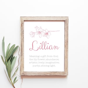 Lillian Baby Name Meaning Baby Names Nursery Sign Girl Names Printables Instant Digital Downloads