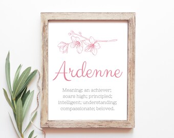 Ardenne Baby Name Meaning Baby Names Nursery Sign Girl Names Printables Instant Digital Downloads