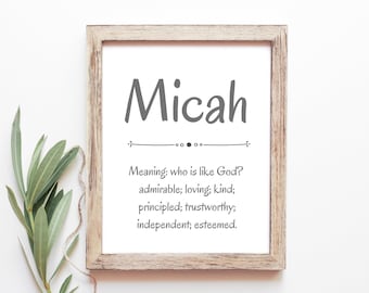 Micah Baby Naam betekenis Baby Namen Kinderdagverblijf Boy Namen Printables Instant Digitale Downloads
