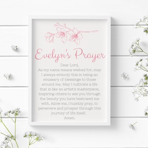 Evelyn&#39;s Prayer Custom from Name Meaning - Baby Names -  Nursery Sign - Girl Names - Christian - Printables - Instant Digital Downloads