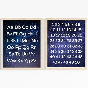 Carteles de aprendizaje - Espacio - Educación en casa - Guardería - Preescolar - Alfabeto - Números imprimibles Descargas digitales instantáneas