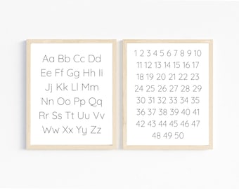 Learning Posters - Minimalist - Homeschool - Preschool  - Alphabet - Numbers Printables Instant Digital Downloads
