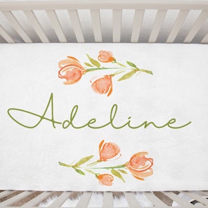 Custom Baby Name Watercolor Floral Minky Crib Sheet - Monogram Crib Sheet - Girl Nursery Bedding - Pink Baby Bedding
