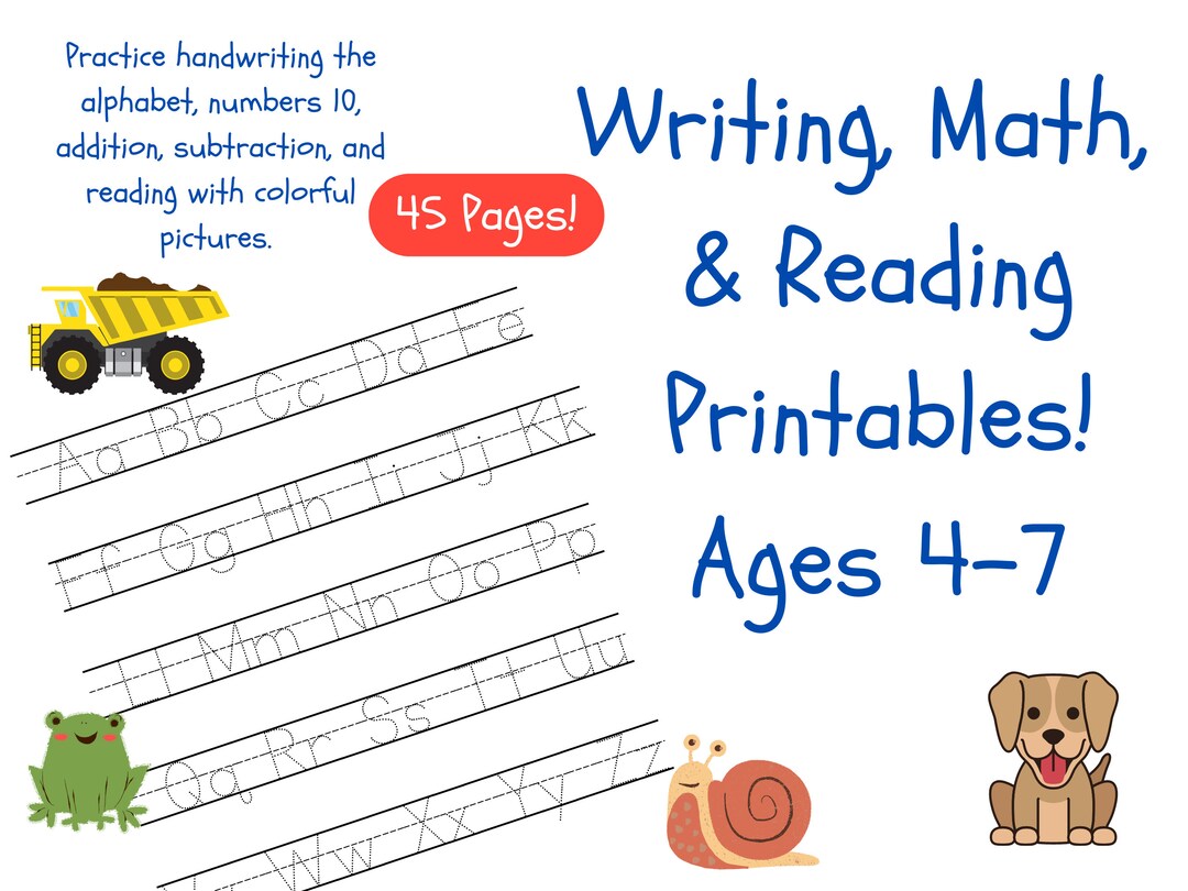 Kids Learning Printables! 45 Pages of Writing, Math, Reading - Addition ...