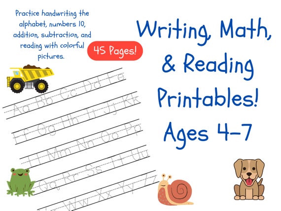 Kids Learning Printables 45 Pages of Writing Math Reading - Etsy