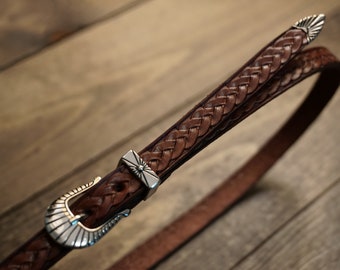 Hat Band Leather Tooled Braided Ribbon Mahogany S-M L-XL