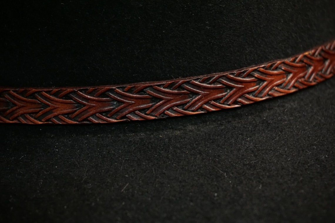 Hat Band Leather Tooled Braid Mahogany SM LXL Etsy