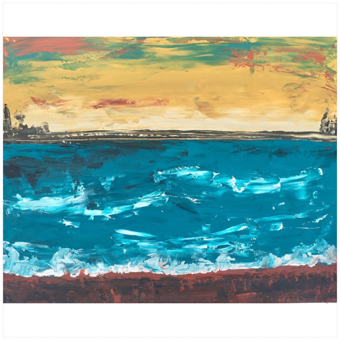 Abstract Art Beach Painting Sunset on Beach Landscape Etsy