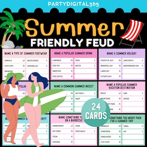 Summer Friendly Feud Game | Family Feud Game Night | Fun Summer Party Game Printable | Summer Group Game | Summer Trivia Game