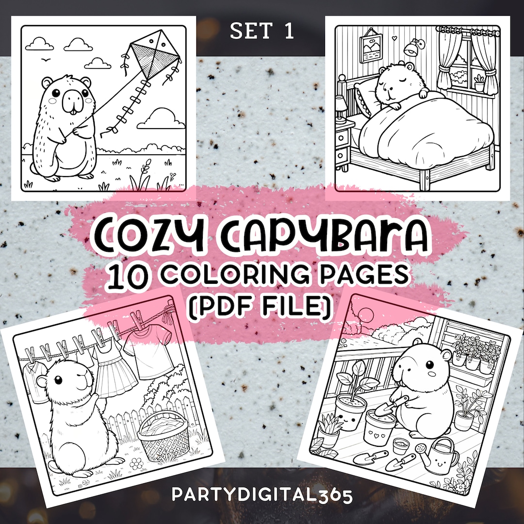 Cozy Capybara Coloring Pages: Hygge Art for Adults & Kids (digital ...