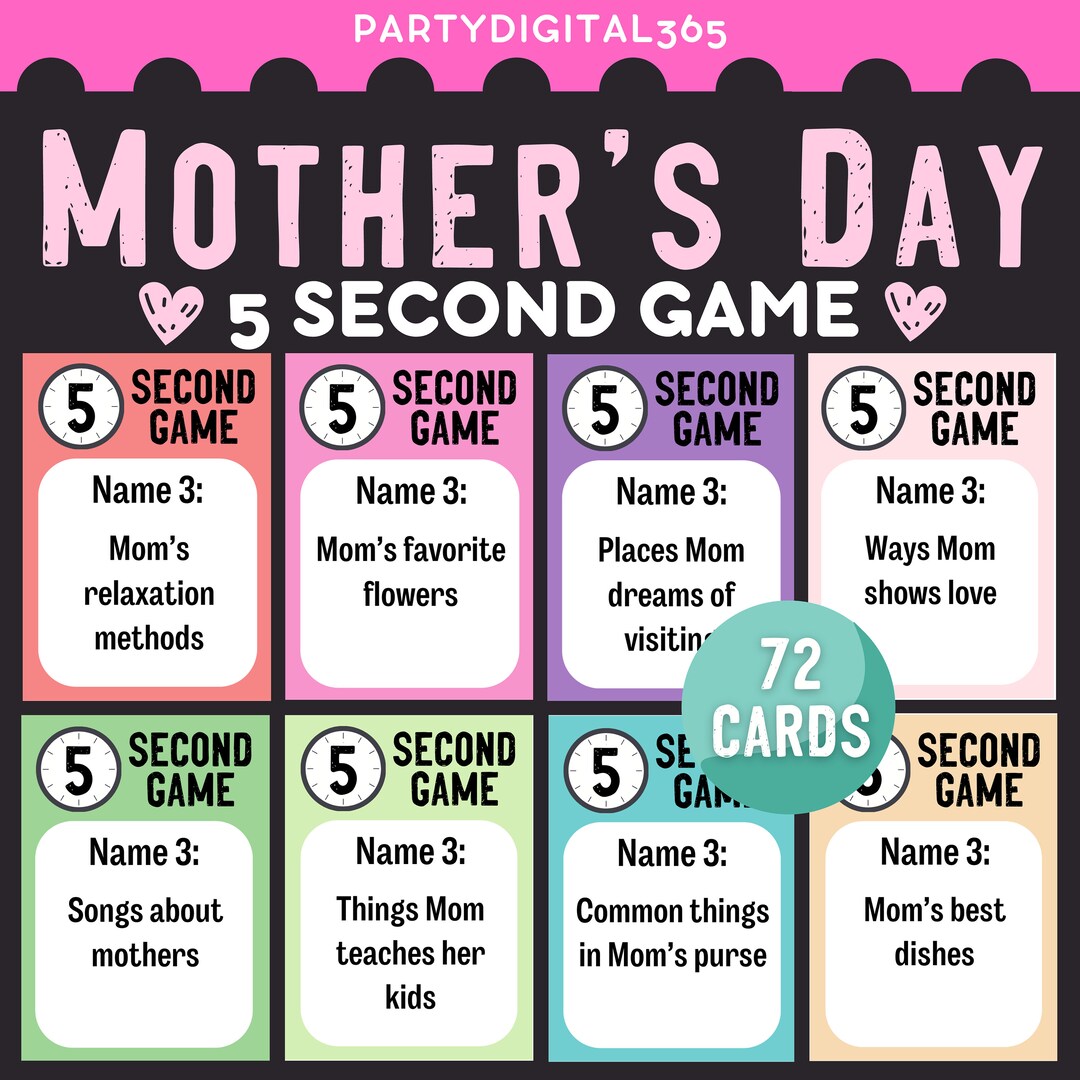 Mother's Day 5 Second Game Printable Mom Games Funny Mom Birthday Games