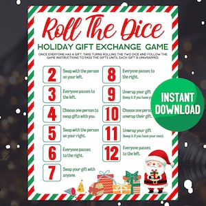 Roll The Dice Gift Exchange | Christmas Gift Exchange Dice Game Printable | Christmas Holiday Party Games Group | Family Friendly Party Game