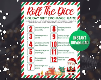 Roll The Dice Gift Exchange | Christmas Gift Exchange Dice Game Printable | Christmas Holiday Party Games Group | Family Friendly Party Game