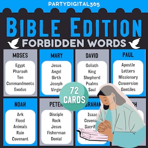 Bible Forbidden Word Game | Printable Bible Party Games | Christian Bible Study Games for Kids | Youth Group Games | Sunday School Game