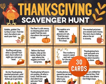 Thanksgiving Kids Scavenger Hunt: Family Holiday Game (PDF)