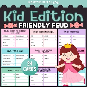 Kid Edition Family Feud Game | Printable Kid-Friendly Feud Game | Birthday Family Feud Question | Clean Family Feud Games | Kids Trivia Game