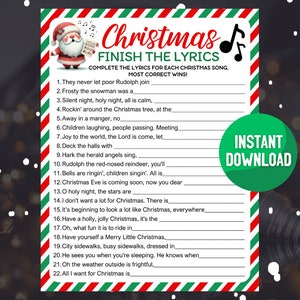 Christmas Song Finish The Lyrics Game Adult | Christmas Song Trivia Family Friendly Game | Christmas Carol Teen Adult Party Games