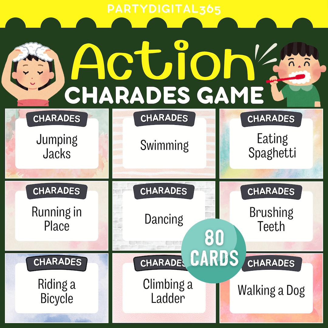 Printable Charades Game | Fun Family Friendly Game | Group Action ...