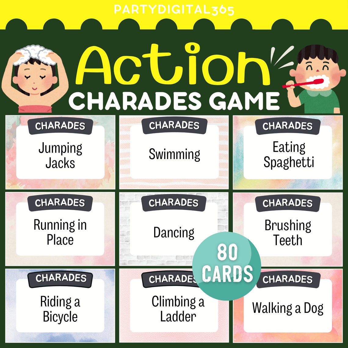 Printable Charades Game Fun Family Friendly Game Group Action Printable Charades Game Fun Family Friendly Game Group Action