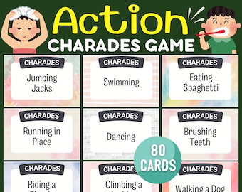 Jeu de charades d'action à imprimer : divertissement en famille, 80 cartes (PDF)