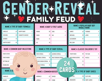 Gender Reveal Family Feud game | Minimal Gender Reveal Party Games | Minimalist Baby Friendly Feud Game | Printable Baby Family Feud Game
