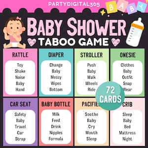 Juego de tabú para baby shower / Juego de palabras prohibidas divertido y único / Juego de cartas de tabú para baby shower imprimible / Actividad divertida para baby shower