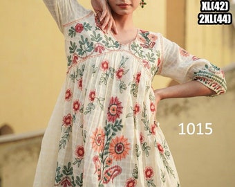 Nieuwe zomercollectie Nieuwste stijlvolle feestkleding voor dames Gestikte katoenen tuniek| Zomerseizoen westerse kleding voor dames |