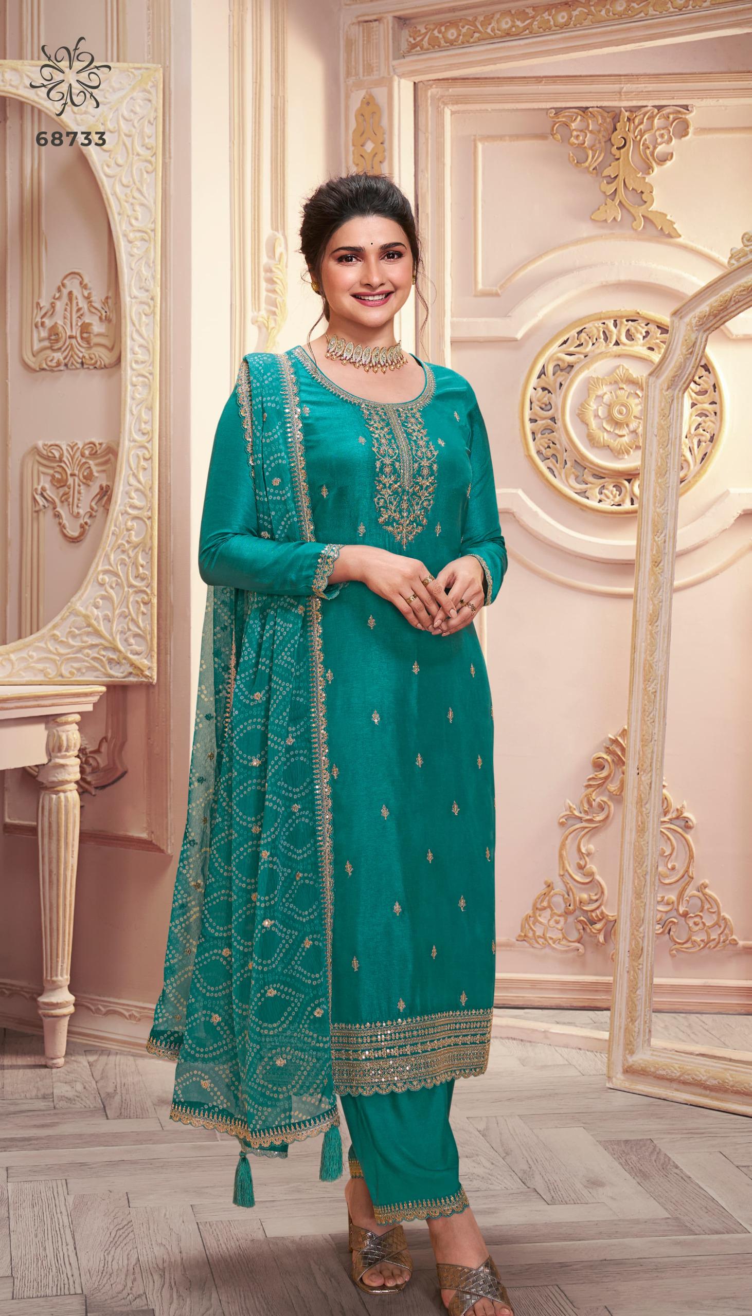 Sleek Everglade Roman Silk Designer Traditional Party Wear Salwar Suit With Everglade Santool