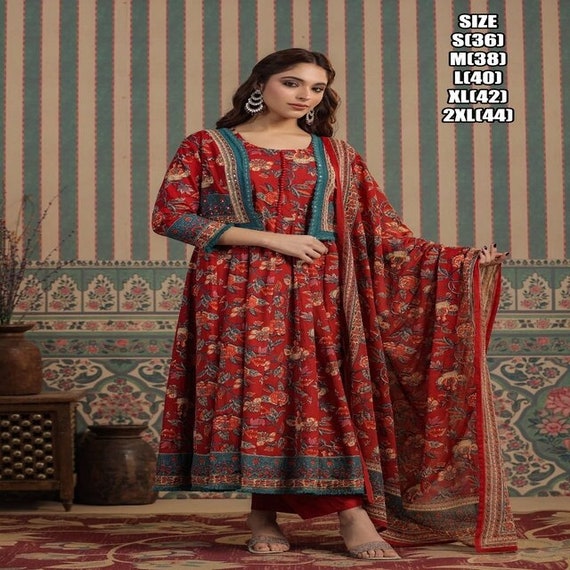 Half sleeve Floral Designer Heavy Cotton Party Wear Kurti Pent Set With Beautiful Jacket for Women Latest Summer Style Comfortable Clothes. Etsy