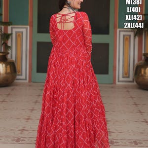 Blue Bandhani Print Georgette Kutchi Patchwork Flair Navratri Gown