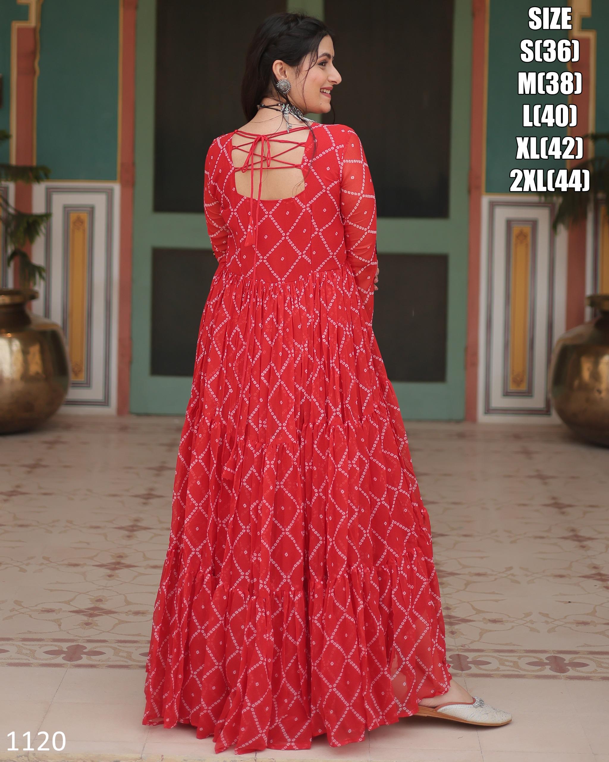 Pink Faux Georgette Bandhani Print Kutchi Patchwork Navratri Gown main image 0