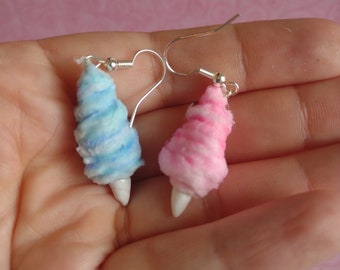 Cotton candy Earrings, polymer clay, handmade, carnival foods, fun earrings, theme park, cotton candy, summer jewelry