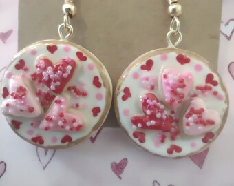 Heart Cookie Earrings: Valentine's Day Polymer Clay Jewelry