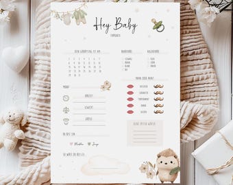 Babyparty Spiel | Ausfüllkarten | Ratenspiel | Tippkarte Wunschkarte | Babyparty | Boho-Stil | Ausdrucken | DIGITALER DOWNLOAD