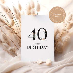 Druckbare Geburtstagskarte | 40 | Herzlichen Glückwunsch | Vierzig | Grußkarte | Glückwunschkarte | Happy Birthday/Alles Gute