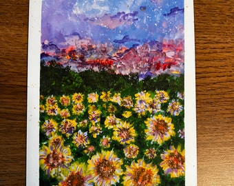 Gouache painting | Art print | 5x7 | Sunflower Field