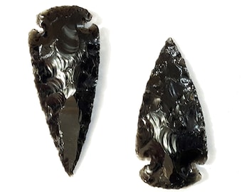 Black Obsidian Arrowhead Set: Hand Carved Native Flint Stone, 2 & 3 Inches